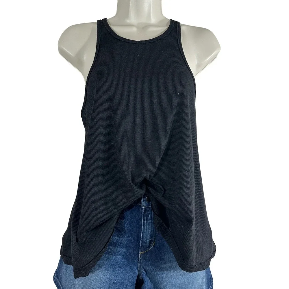 Free People Black Ribbed Racerback Tank Top Scoop Neck Sleeveless Small S.P USA